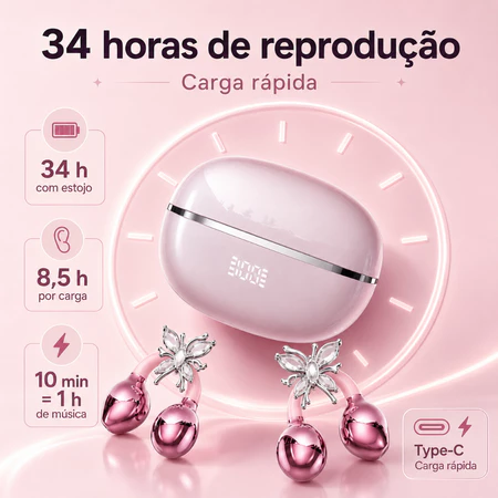 34 horas de reprodução com estojo e carga rápida