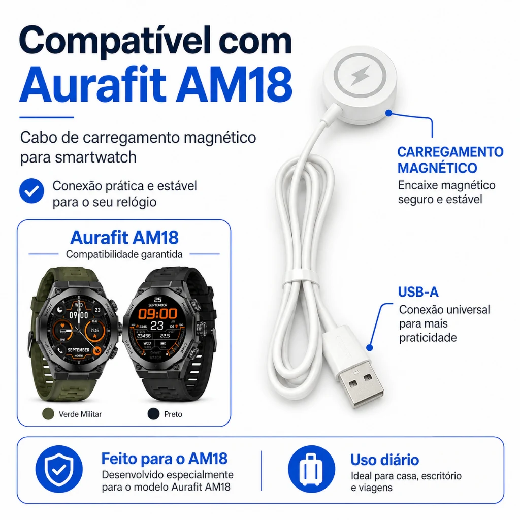 Carregador magnético USB compatível com o AURAFIT AM18